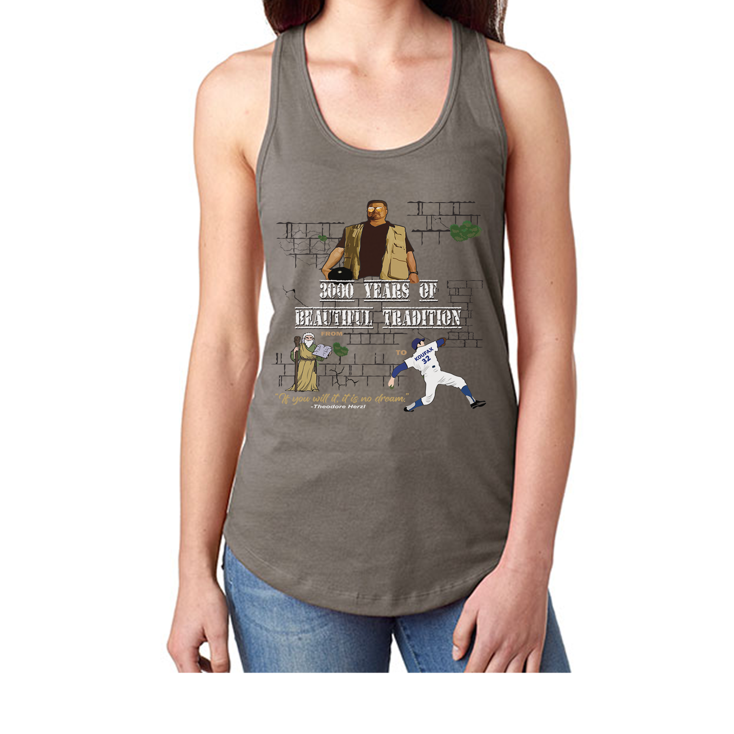 FROM MOSES TO SANDY KOUFAX Women's Ideal Racerback Tank